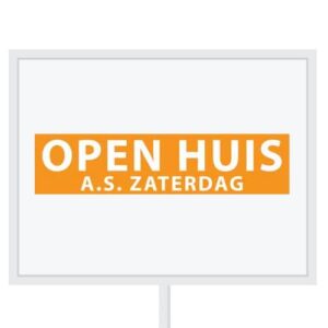 Reclameborden Totaal - makelaarsstickers - stickers voor makelaars - Open huis aanstaande zaterdag - wit oranje